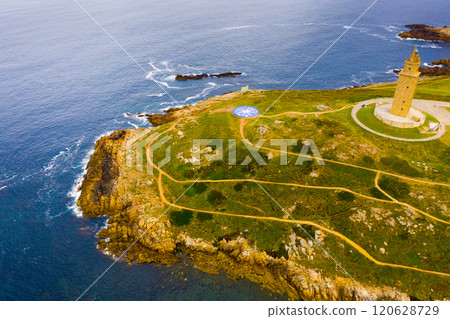 La Coruna lighthouse aerial view 120628729