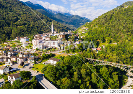 Aerial view of Swiss village Intragna 120628828