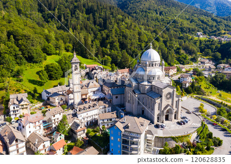 Aerial view of the Cristo Re Church in Messina, Italy 120628835