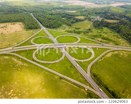 Panoramic aerial view of road junction in Russia from drone 120629063