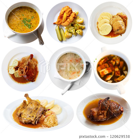 Set of czech cuisine dishes at plates isolated on white 120629538