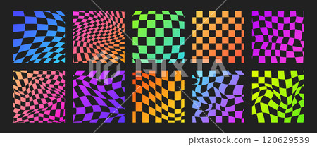 Psychedelic Checkerboard. Gradient neon groovy background. Hippie square backdrop. Y2k aesthetic. Retro funky vector illustration. Pattern in trendy 70s cartoon style Psychedelic Checkerboard. Gradient neon groovy background. Hippie square backdrop. Y2k aesthetic. Retro funky vector illustration. Pattern in trendy 70s cartoon style 120629539