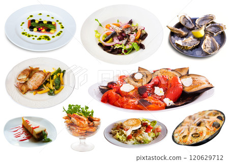 Collage of dishes isolated Collage of dishes isolated 120629712