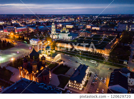 Night aerial view of Tula overlooking Kremlin and Assumption Cathedral Night aerial view of Tula overlooking Kremlin and Assumption Cathedral 120629720