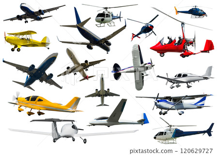 Different airplanes isolated on white 120629727