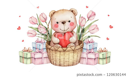 Pink rabbit in a basket Pink rabbit in a basket 120630144