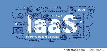 Infrastructure as a service or IaaS . Cloud computing concept . Word with line icon art banner style . Editable stroke . Vector . Infrastructure as a service or IaaS . Cloud computing concept . Word with line icon art banner style . Editable stroke . Vector . 120630232