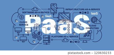 Platform as a service or PaaS . Cloud computing concept . Word with line icon art banner style . Editable stroke . Vector . 120630233