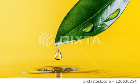 Drops of water falling from the leaves. 120630254