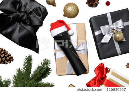 PNG, New Year gift, Christmas gifts with microphone isolated on white background. 120630337