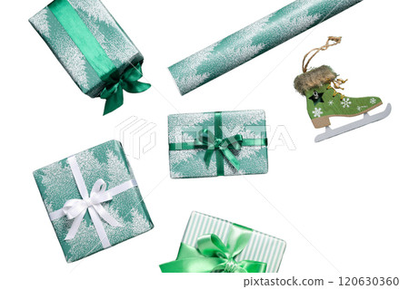 PNG, New Year gift, Christmas gifts isolated on white background. PNG, New Year gift, Christmas gifts isolated on white background. 120630360