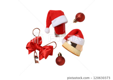 PNG, Christmas cosmetics, decorative cosmetics with Christmas decorations, isolated on white background. 120630373
