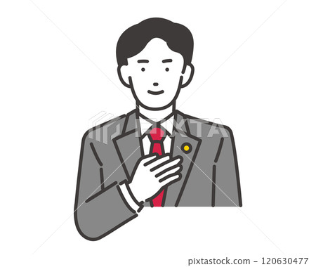 一名律師把手放在胸前的圖標插圖 120630477