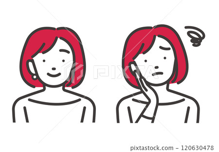 一個微笑的女人和一個擔心的女人的向量圖 一個微笑的女人和一個擔心的女人的向量圖 120630478