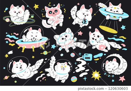 Vector illustration of a set of space cats in flat style. 120630603