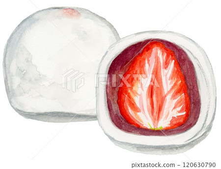 美味草莓大福手繪水彩插圖 美味草莓大福手繪水彩插圖 120630790