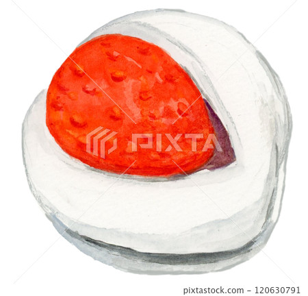 Hand-drawn watercolor illustration of delicious looking strawberry daifuku Hand-drawn watercolor illustration of delicious looking strawberry daifuku 120630791
