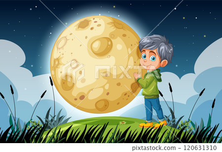 Child Gazing at the Glowing Moon Child Gazing at the Glowing Moon 120631310