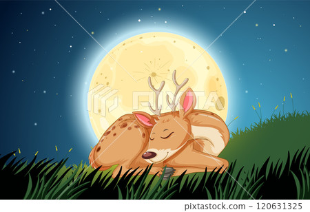 Peaceful Deer Under the New Moon 120631325