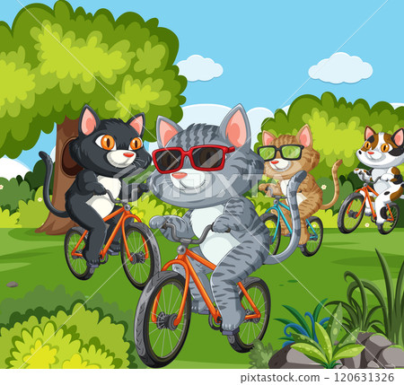 Cats Enjoying a Fun Bike Race Cats Enjoying a Fun Bike Race 120631326