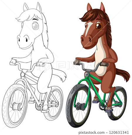 Cartoon Horse Riding a Bicycle 120631341