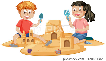 Children Building Sandcastles on the Beach Children Building Sandcastles on the Beach 120631364