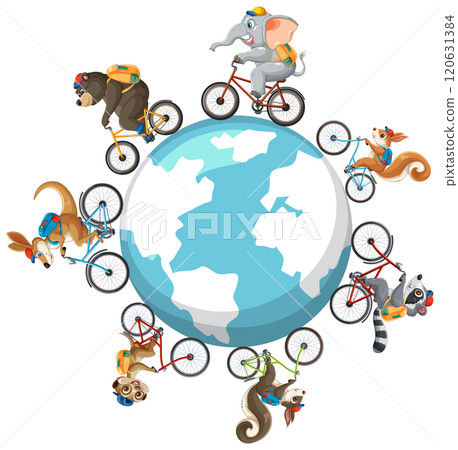 Animals Cycling Around the World Animals Cycling Around the World 120631384