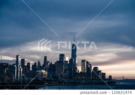 Manhattan, New York, USA - Sep, 2th 2022 Manhattan from Little Island Park at sunset. 120631474