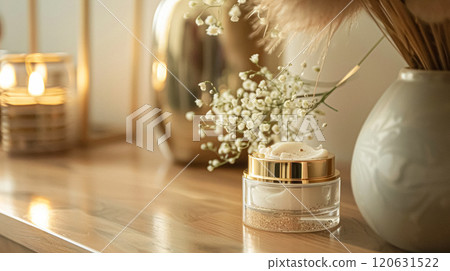 Cosmetic cream in a glass jar. Skin care concept. Background for beauty products Cosmetic cream in a glass jar. Skin care concept. Background for beauty products 120631522