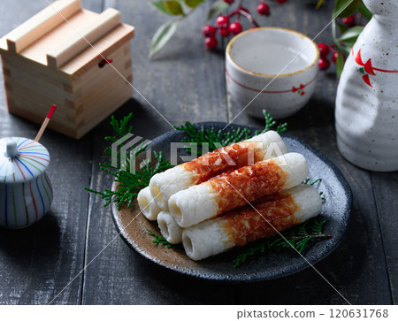 Traditional Taste: Grilled Chikuwa (Dark Background) Traditional Taste: Grilled Chikuwa (Dark Background) 120631768