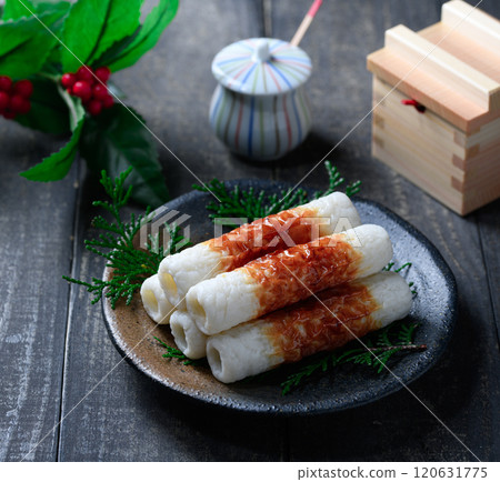 Traditional Taste: Grilled Chikuwa (Dark Background) 120631775