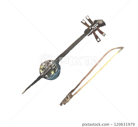 Illustration of a kokyu (Japanese fiddle) painted in watercolor 120631979