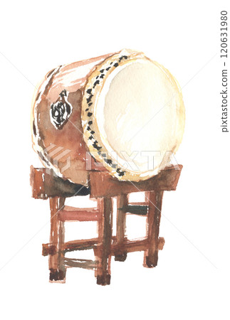 Watercolor illustration of a taiko drum Watercolor illustration of a taiko drum 120631980