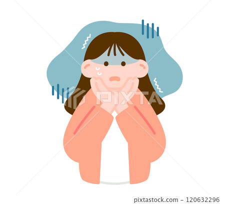 A simple illustration of a woman trembling with a frightened expression A simple illustration of a woman trembling with a frightened expression 120632296