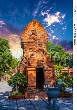 Po Nagar Cham Towers in Nha Trang in Vietnam. A famous tourist landmark with heritage ancient ruins of the Cham temple religion complex 120632329