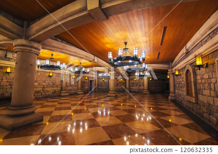 beautiful interior inside medieval castle in European style 120632335