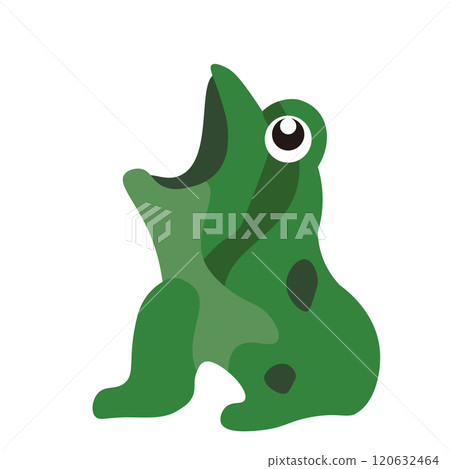 Illustration of a frog looking to the side with its mouth open diagonally upwards 120632464