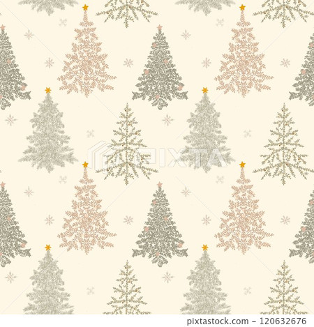 Fir tree seamless pattern. Beautiful Christmas background with hand drawn abstract fir trees. Ready Happy New Year surface pattern print design. 120632676