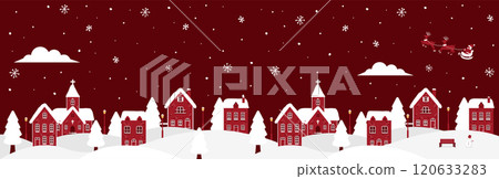 「聖誕快樂!」聖誕節/冬季城市景觀水平橫幅插圖 「聖誕快樂!」聖誕節/冬季城市景觀水平橫幅插圖 120633283