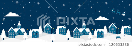 「聖誕快樂!」聖誕節/冬季城市景觀水平橫幅插圖 「聖誕快樂!」聖誕節/冬季城市景觀水平橫幅插圖 120633286