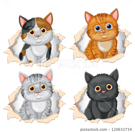 Cute Cats Peeking Through Paper 120633734