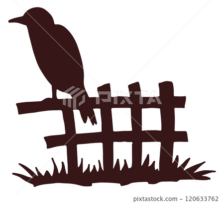 Spooky crow sit on spooky fence black silhouette 120633762