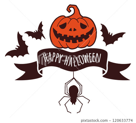 Happy halloween badge. Holiday banner element. Decorative label Happy halloween badge. Holiday banner element. Decorative label 120633774