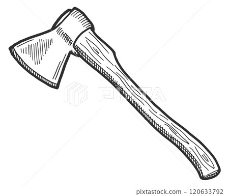 Axe engraving. Lumberjack tool. Handyman craft drawing Axe engraving. Lumberjack tool. Handyman craft drawing 120633792