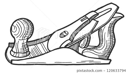 Jack plane engraving. Carpenter tool. Wooden craft Jack plane engraving. Carpenter tool. Wooden craft 120633794