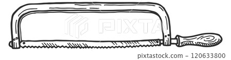 Hack saw sketch. Cutting wood drawn tool 120633800