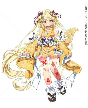 Beautiful girl demon dog character standing image material, facial expression 2 120633849