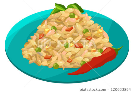 Indian rice dish. Asian biryani cartoon icon Indian rice dish. Asian biryani cartoon icon 120633894