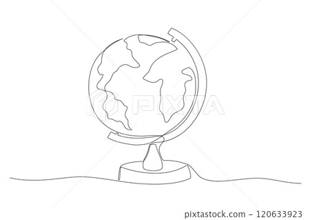 School globe one line sketch. Hand drawn doodle vector illustration isolated on white background School globe one line sketch. Hand drawn doodle vector illustration isolated on white background 120633923