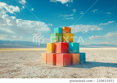 Colorful blocks placed on dry land AI-generated image 120633931